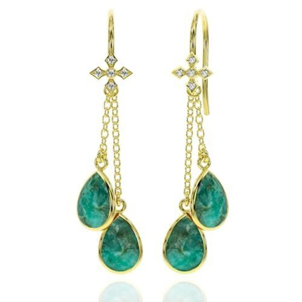 2918 Emerald Earrings in Pear Drop Dangle Shape - 18K Gold Vermeil